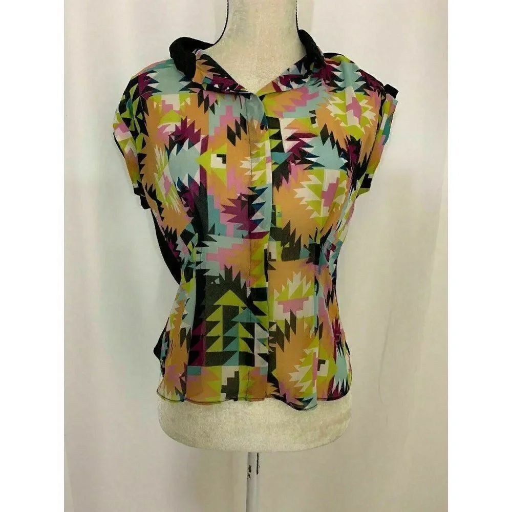 w118 by walter baker Womens Pink Black White Short Sleeve Top Xs
